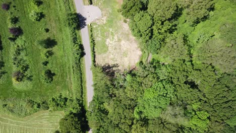 Vista-Aérea-De-Las-Copas-De-Los-árboles-Del-Bosque-A-Lo-Largo-De-La-Carretera,-Panorámica-Para-Revelar-El-Bosque