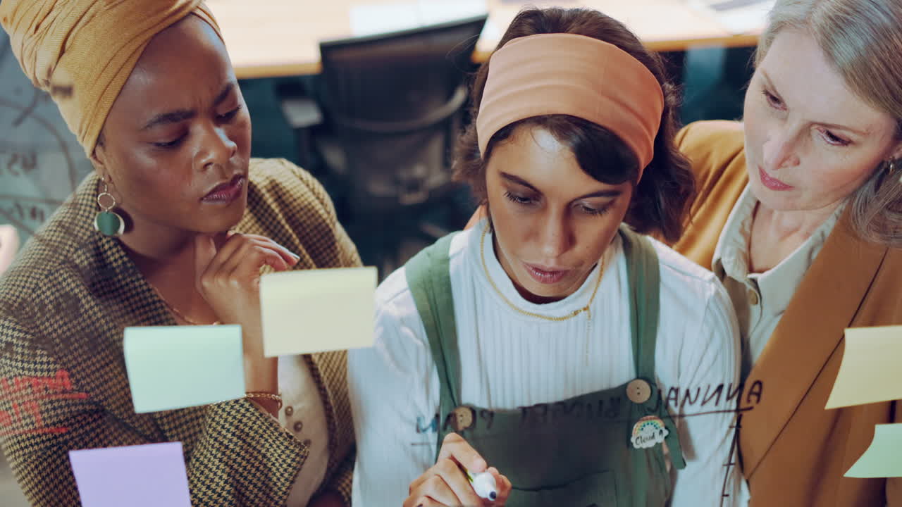 여성, 사업 계획 및 팀 작성 노트