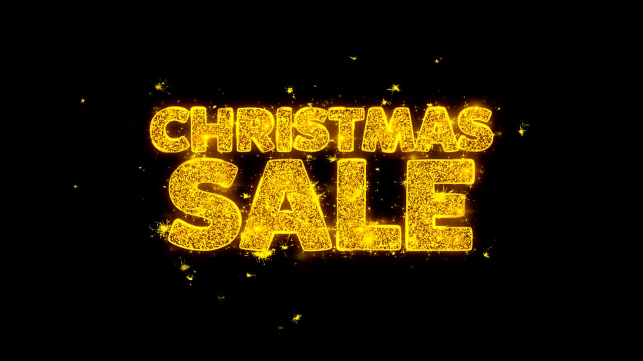 크리스마스 판매 금색 입자로 쓰여진 타이포그래피 불꽃놀이