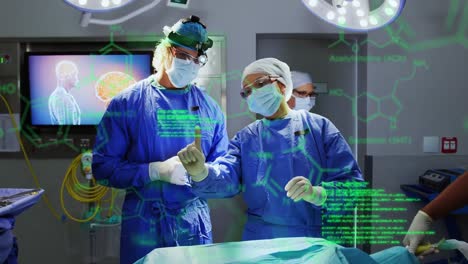 Animation-of-scientific-data-processing-and-chemical-structures-over-diverse-surgeons-operating