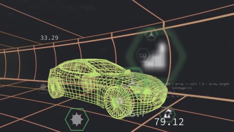 animación de un dibujo de coche sobre una mujer con auriculares vr