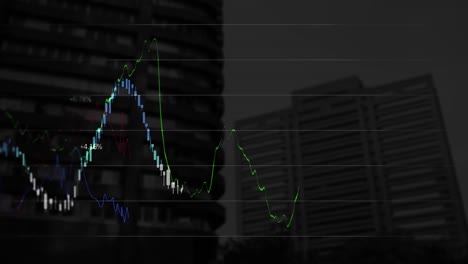 Animación-Del-Procesamiento-De-Datos-Financieros-Sobre-El-Paisaje-Urbano