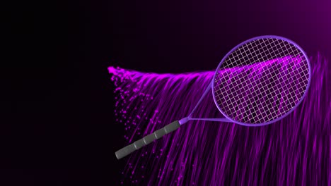 animation of tennis racket moving and purple trails on black background