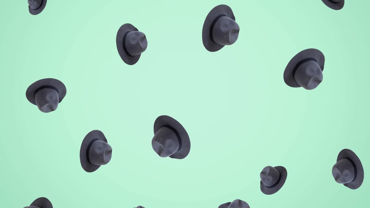 animación de sombreros verdes que caen sobre un fondo verde