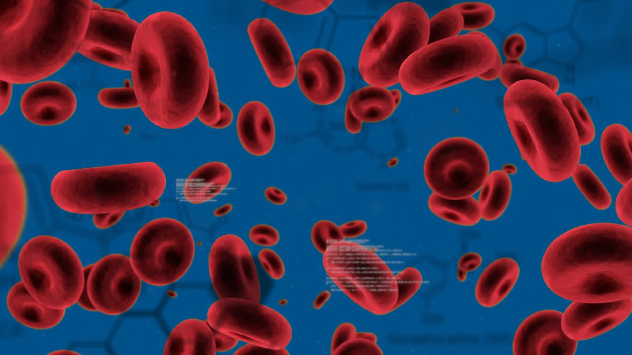 glóbulos rojos con códigos de programa y estructuras químicas