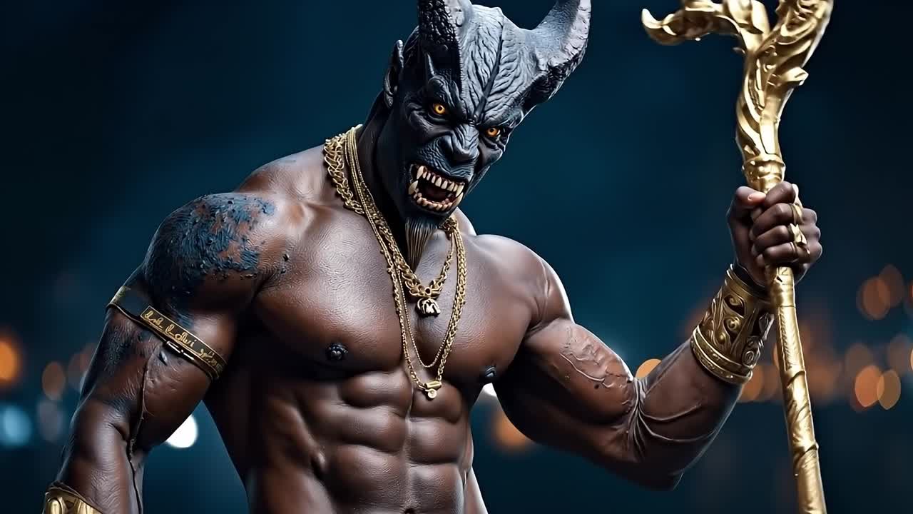 A man dressed as a werewolf holding a sword in his hand