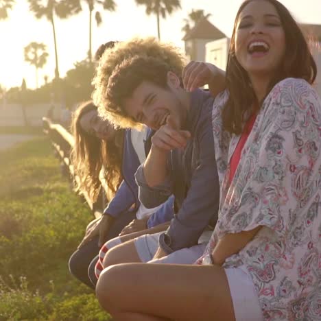 young people on wooden fence