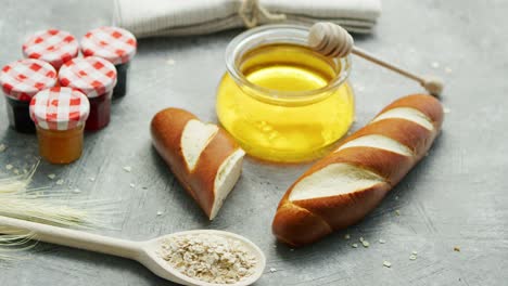 arrangement bread and sweet honey