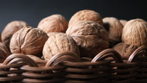 close-up of walnuts in a basket