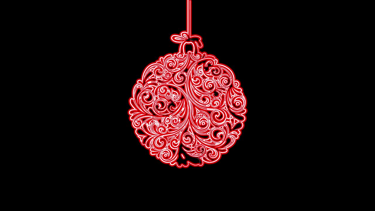 Animation of Christmas red balls seamless moving neon lines. 2D animation on a Christmas theme close-up 4K video.