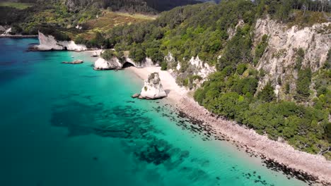 Cathedral-Cove-and-Te-Hoho-Rock-aerial-birds-eye-view-shot