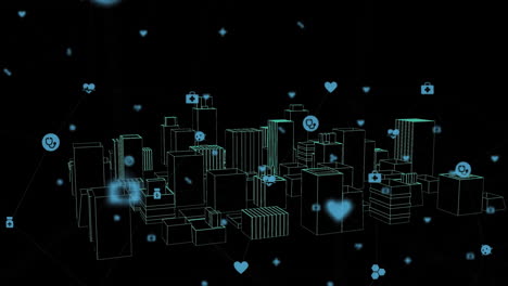 animation of multiple icons over 3d city model