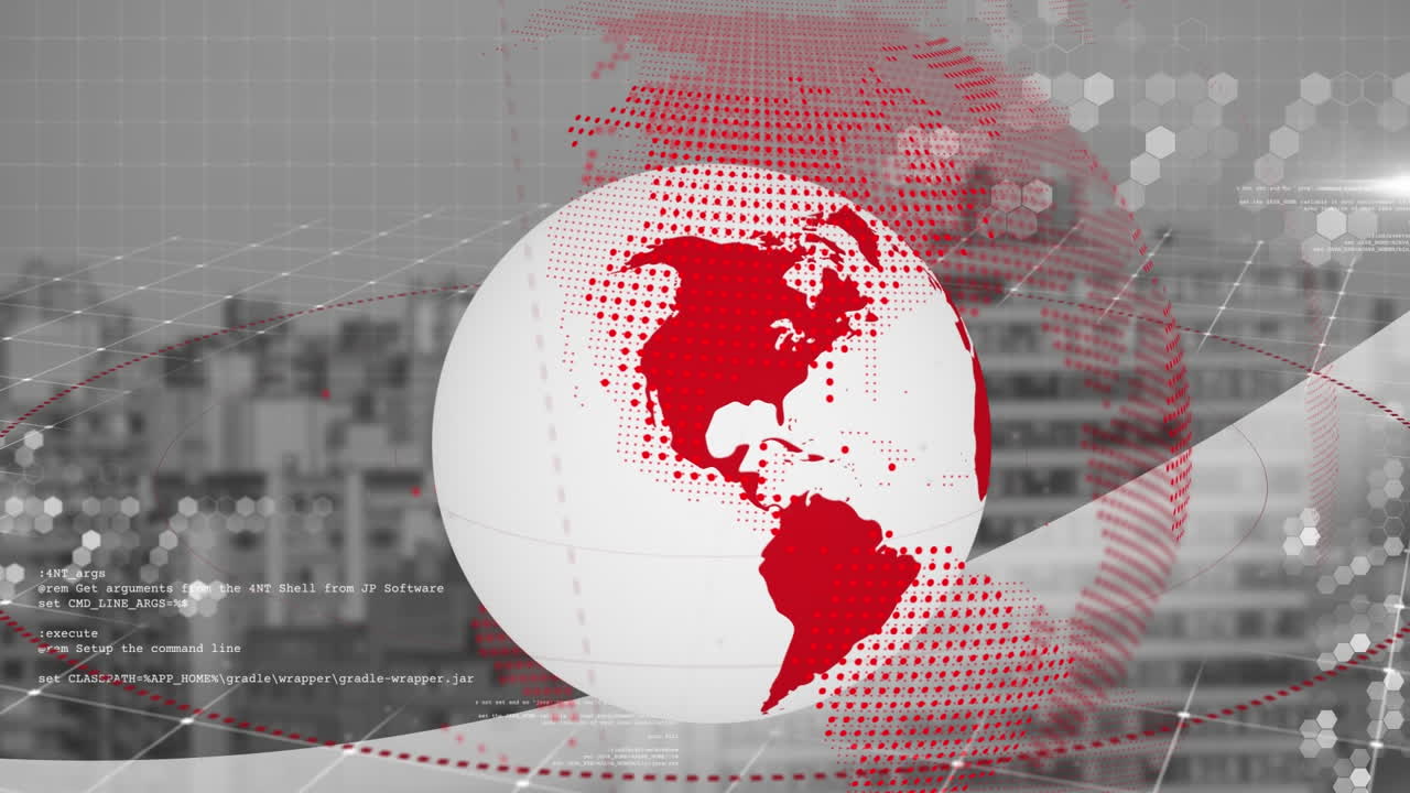 animación del globo con procesamiento de datos y paisaje urbano