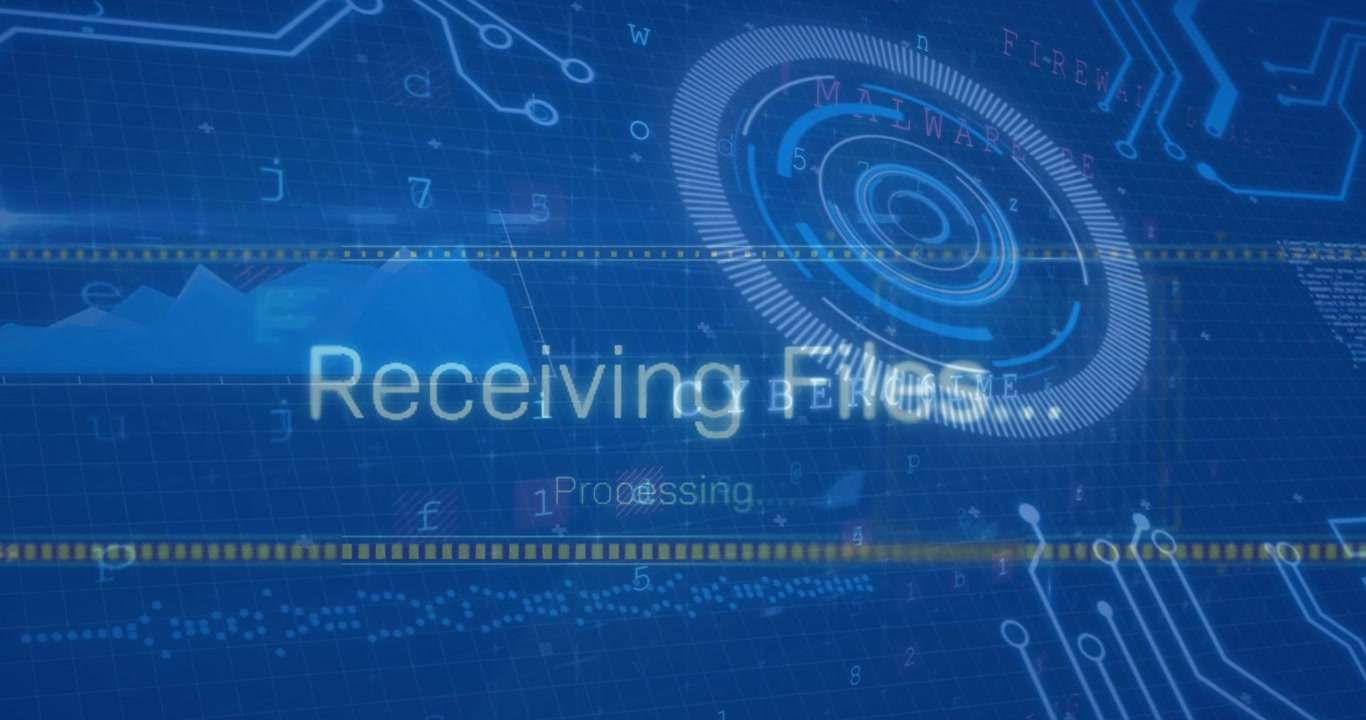 Digital Cyber Security Interface Displaying Malware Detection and File Processing