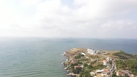 Aerial-view-of-rock-in-the-sea-Riva-town-on-the-Black-Sea-coast-at-the-Asian-side-of-Istanbul,-Turkey