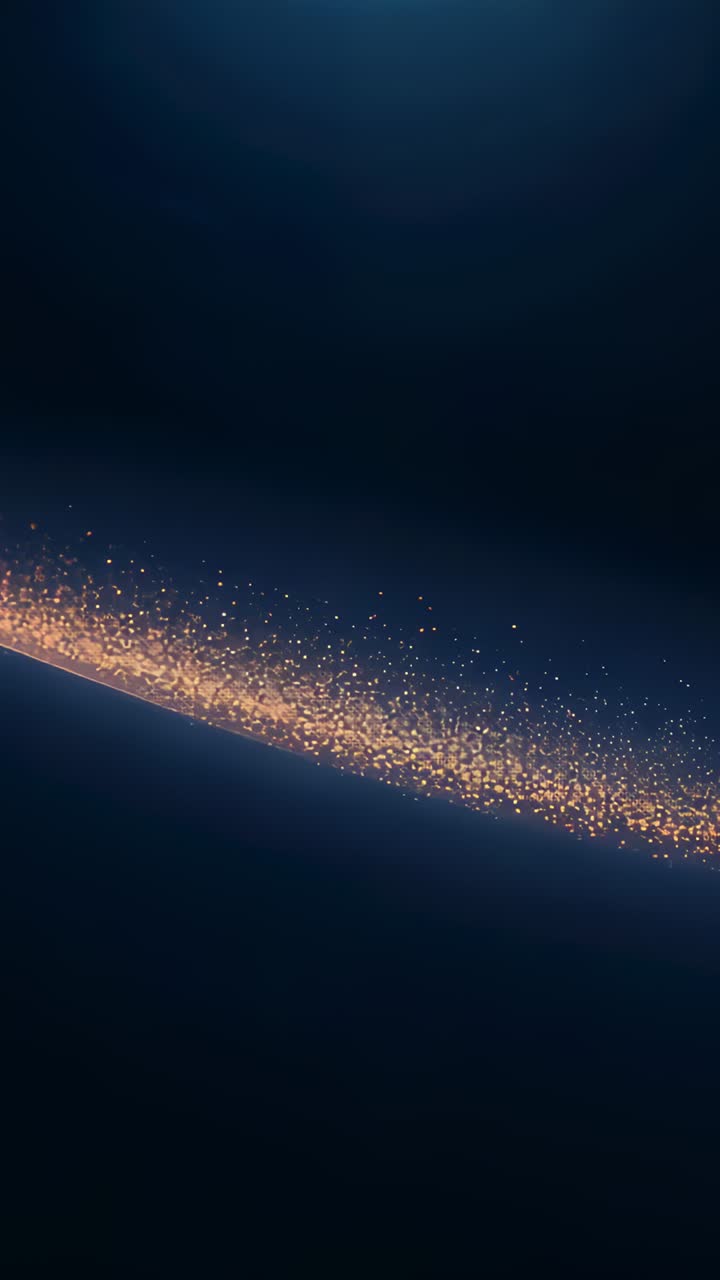 Vertical video: Entering curved gold ribbon forming steady band, lifting sparks on navy, top light