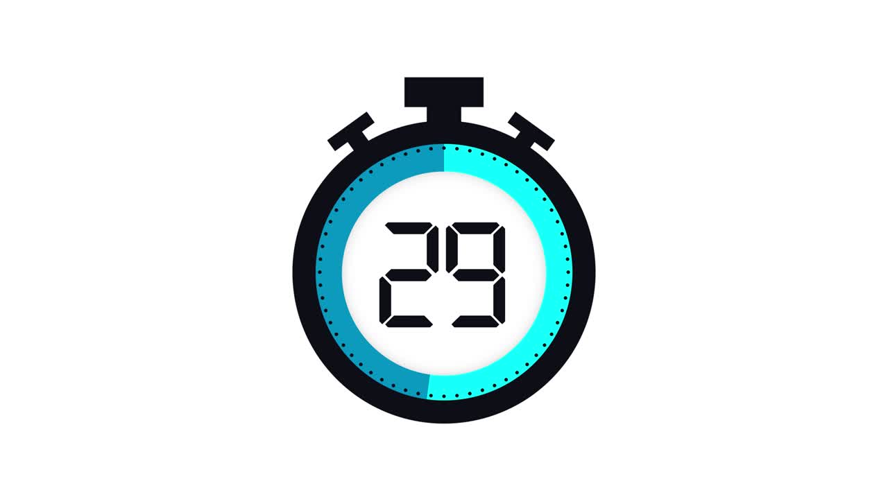Colourful minimal countdown timer animation from 60 to 0 seconds. Modern flat design with animation on white background. High quality 4K video