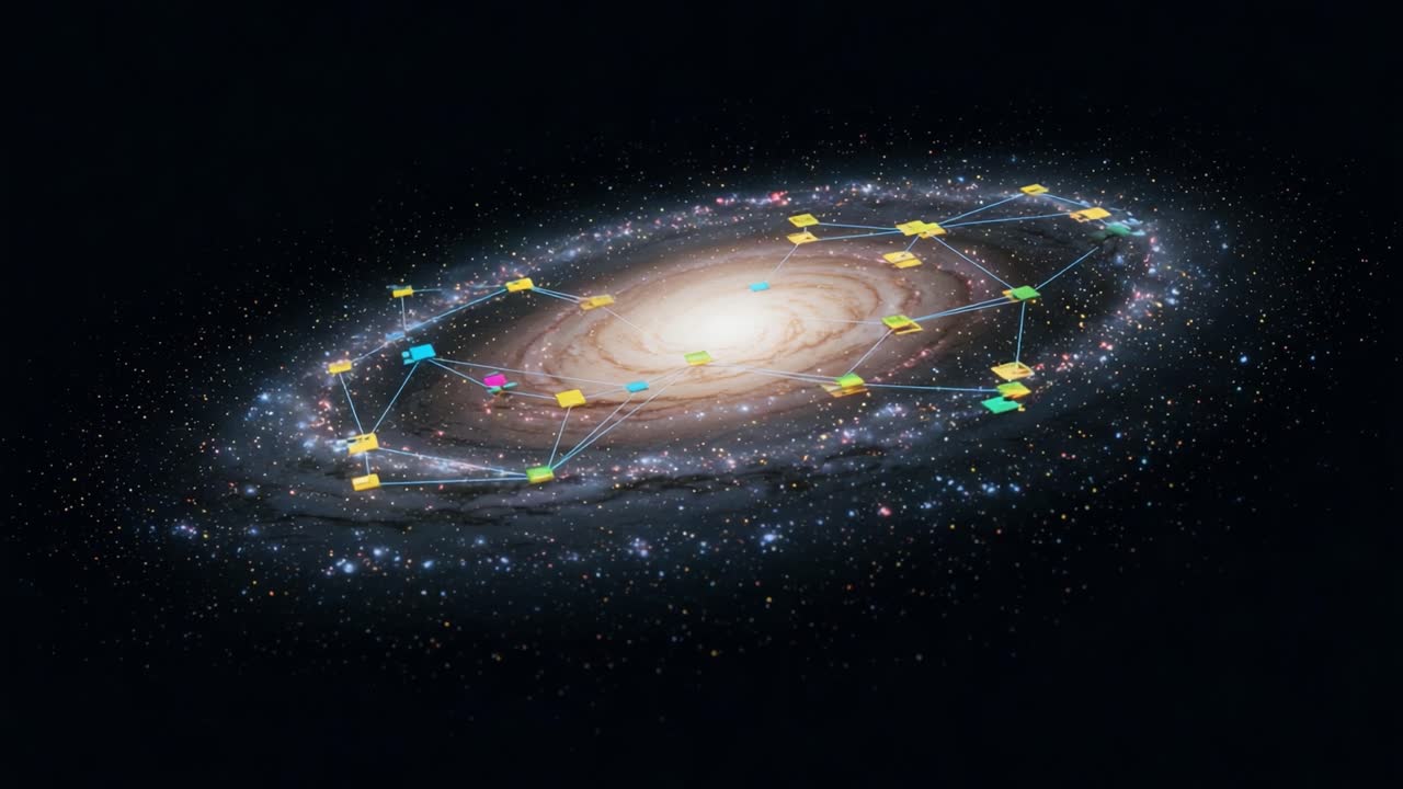 A Stunning Visualization of a Spiral Galaxy Highlighting the Cosmic Network of Stars and Celestial Connections within the Vast Universe