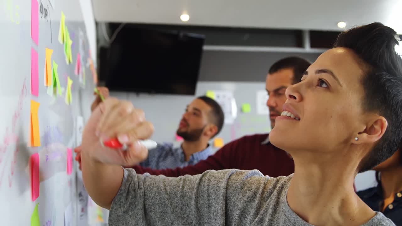 ejecutivos que trabajan en nota adhesiva 4k