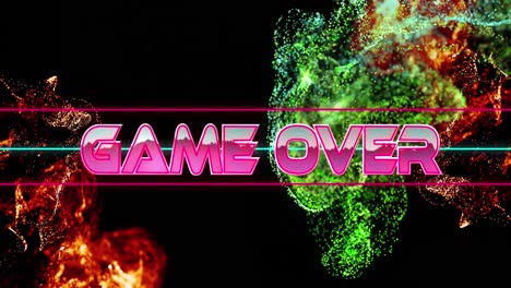 Animation-of-game-over-text-banner-over-colorful-glowing-digital-waves-against-black-background