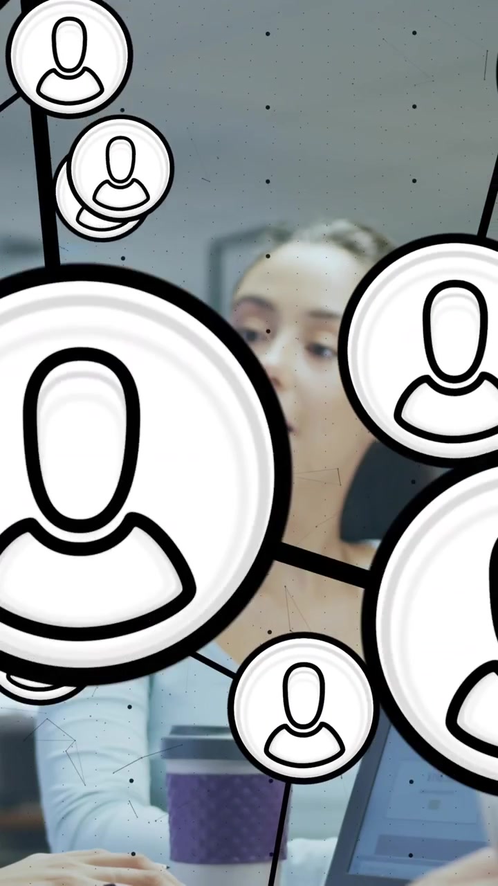 Animation of network of connections with icons over diverse business people