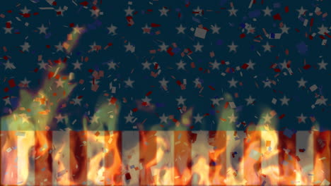 animation of waving usa flag and flames