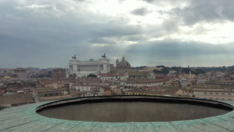 aerial drone view of the iconic pantheon basilica built as a temple for all the gods of ancient rome and rebuilt by emperor hadrian around 126 ad, rome, italy