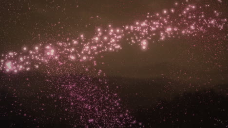 animación de estrella fugaz y estrellas cayendo sobre montañas sobre fondo marrón