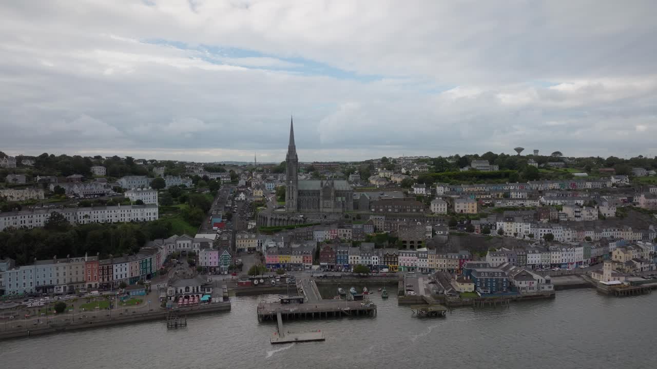 St Colman&rsquo;s Cathedral Cobh and Port Aerial View From Far