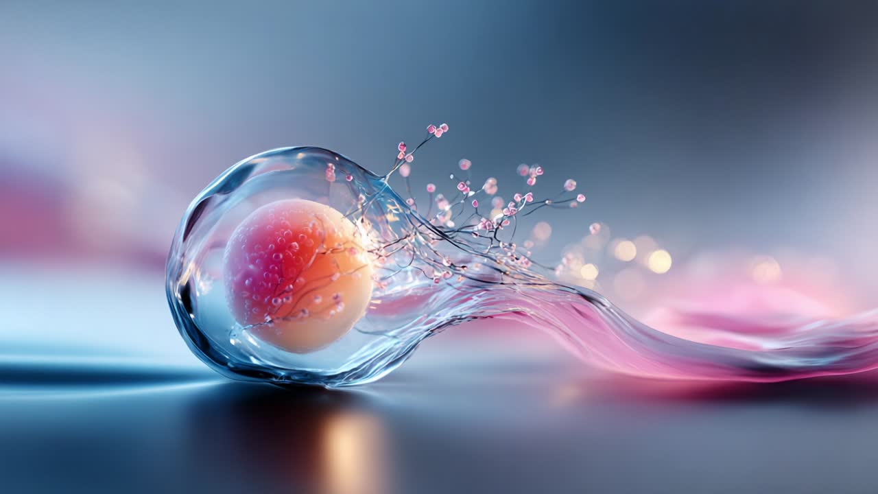 An ethereal glass orb surrounded by delicate blossoms and wisps of flowing color captures the essence of fluid motion, beauty, and tranquility in a stunning visual composition, enchanting the observer with its elegance