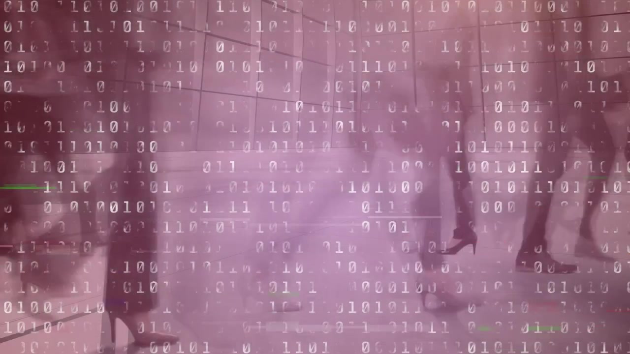 Animation of data processing over business people walking