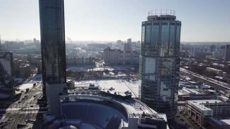 winter cityscape with modern skyscrapers