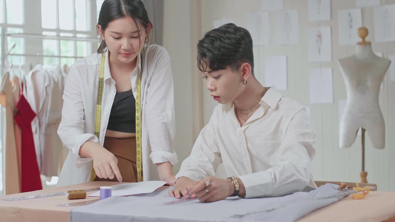 Two Fashion Designers Working With Fabrics