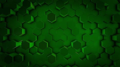 vista superior de barras hexagonales abstractas que se mueven arriba y abajo caóticamente, bucle sin costuras. animación. figuras geométricas verdes apiladas en filas