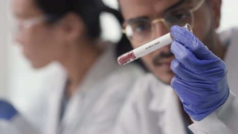scientists examining in-vitro meat sample in lab