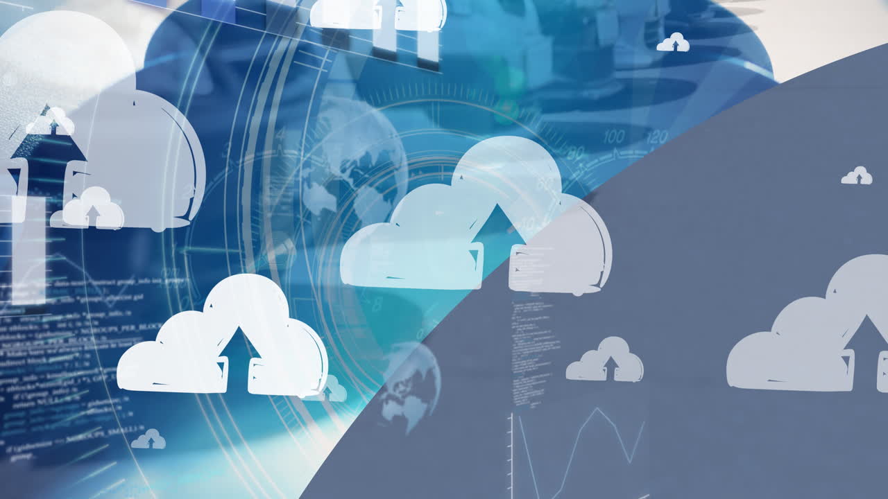 차 위에 떠있는 구름과 다양한 데이터의 애니메이션