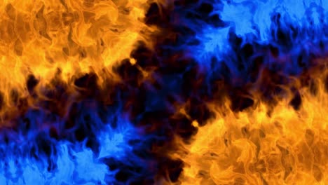 llamas de fuego en fondo negro. llama de fuego ardiente. brillante naranja azul ardiente. bucle vj fondo caleidoscopio. fondo de movimiento de mosaico ardiente 4k