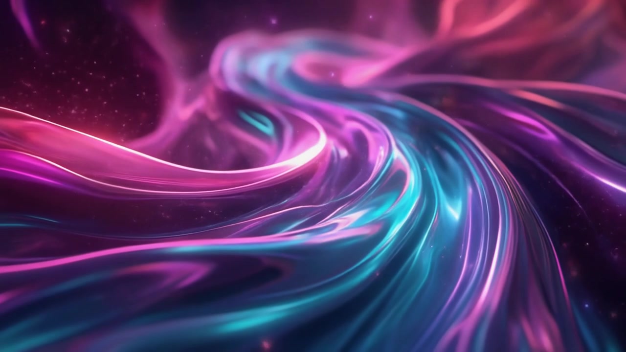 Abstract Flowing Liquid Waves in Neon Pink and Blue