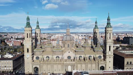zaragoza drone scene with basilica del pilar and ebro river spain