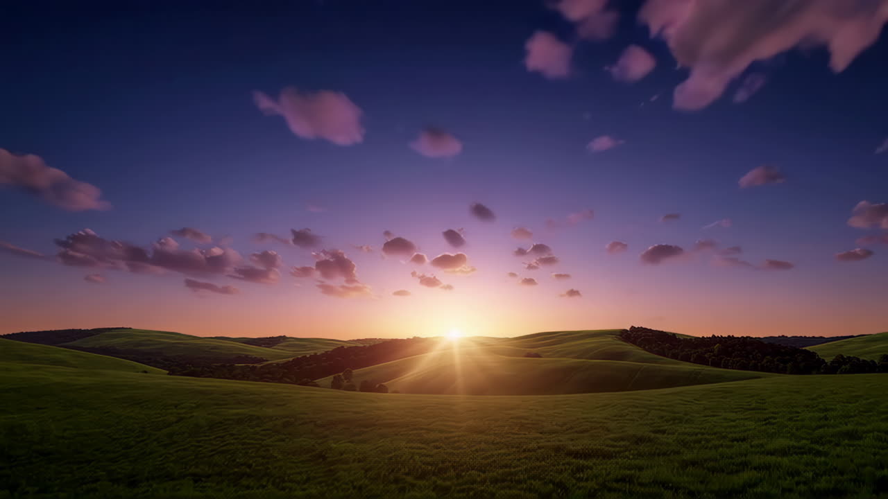 Beautiful Sunrise and Sunset Landscapes of a Meadow and Hills
