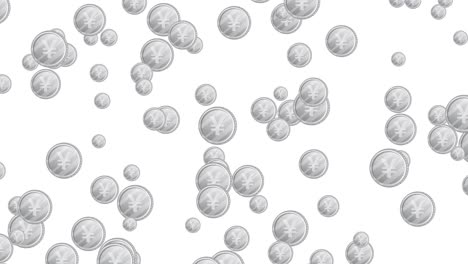 animated silver coins falling against a white background