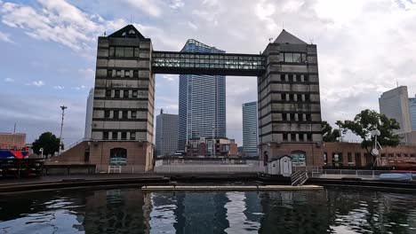 tower building c in yokohama port in front of the habor basin