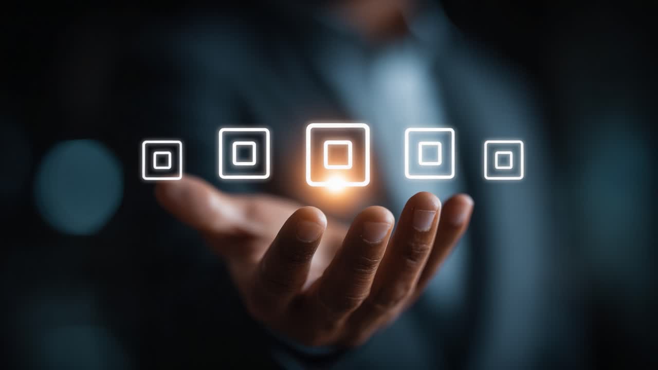 A Business Professional Engages with Futuristic Interface, Manipulating Transparent Selections to Showcase Technology and Innovation in a Modern Corporate Environment