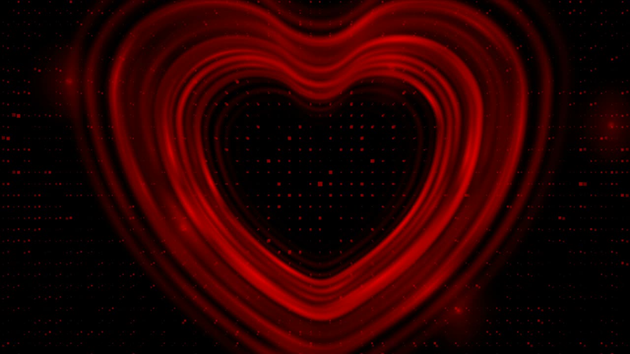 검은색 배경에 빨간색 부드러운 심장과 점 비디오 애니메이션