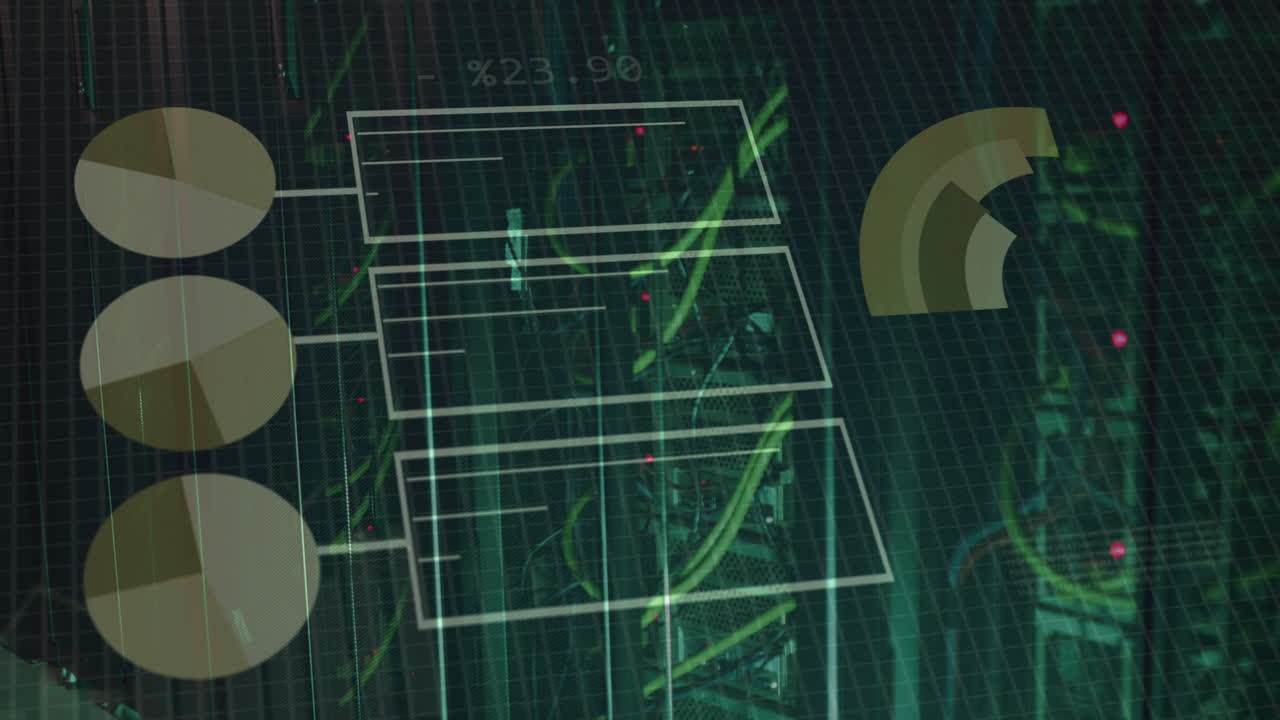 animación del procesamiento de datos a través de servidores informáticos