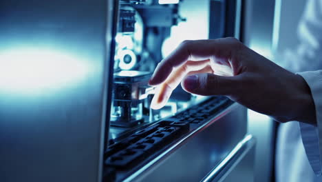 scienziato che gestisce attrezzature di laboratorio avanzate