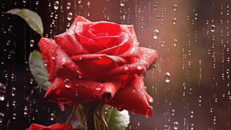 Close-up of a red rose with raindrops, captured from a side angle