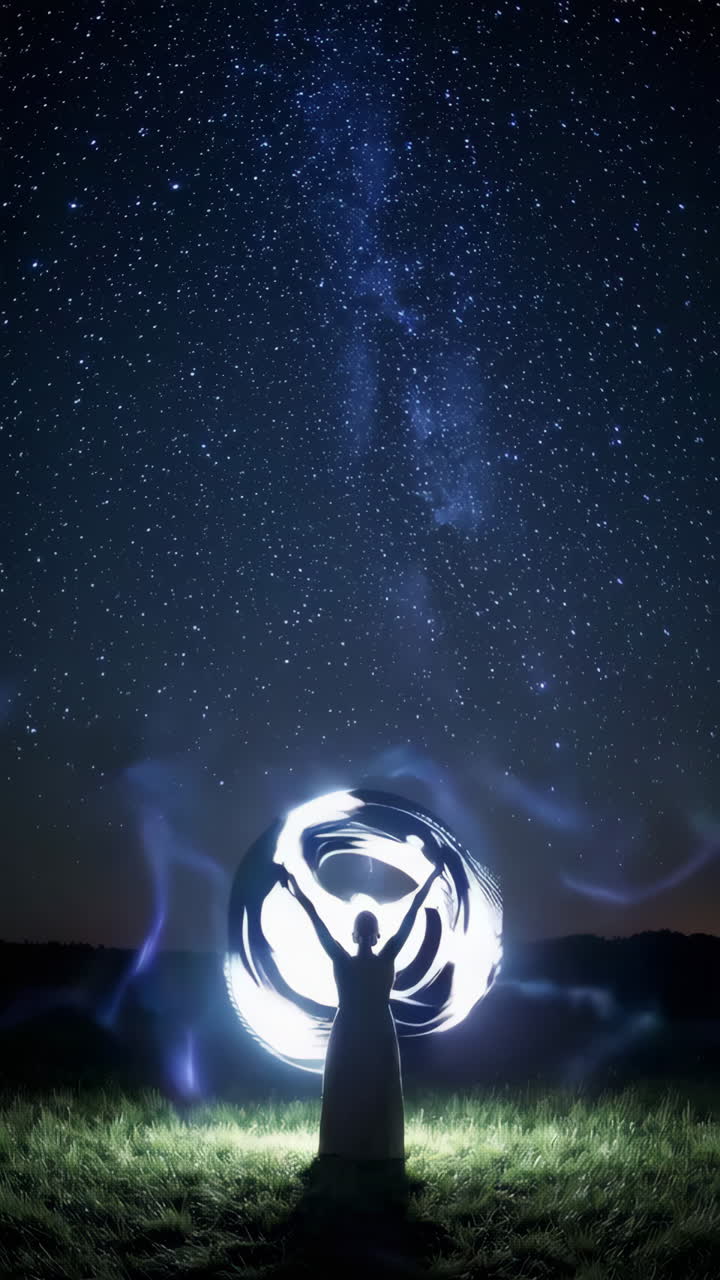 Woman with Light Painting Under the Milky Way