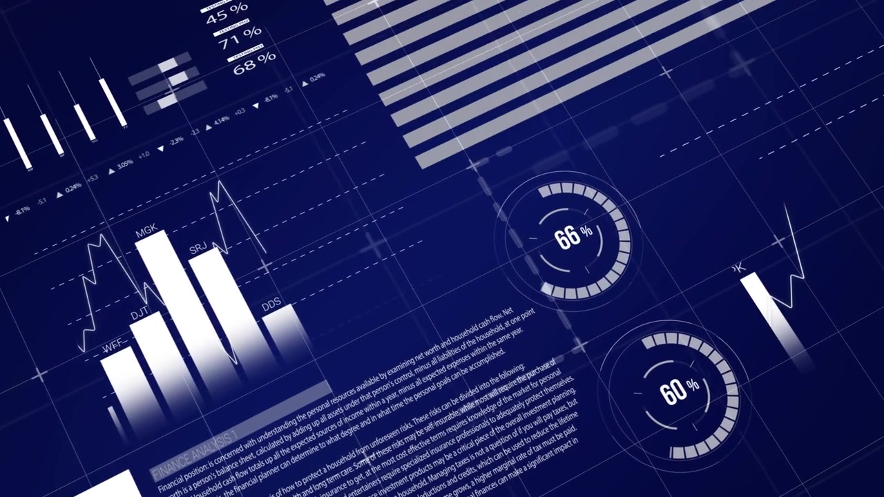 Animation of statistics and data processing over cardboard boxes on conveyor belt