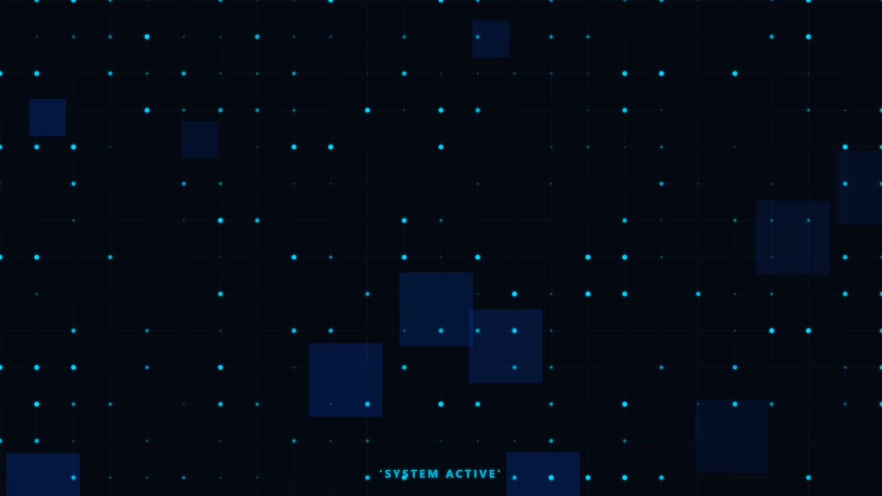 Digital Abstract Background with Floating Blue Squares and Glowing Data Points